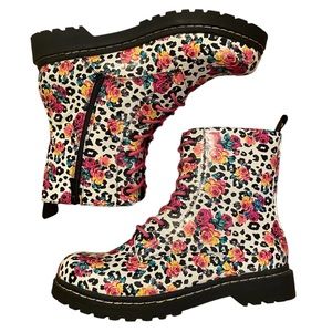 Betsey Johnson Leopard Floral Combat Boot